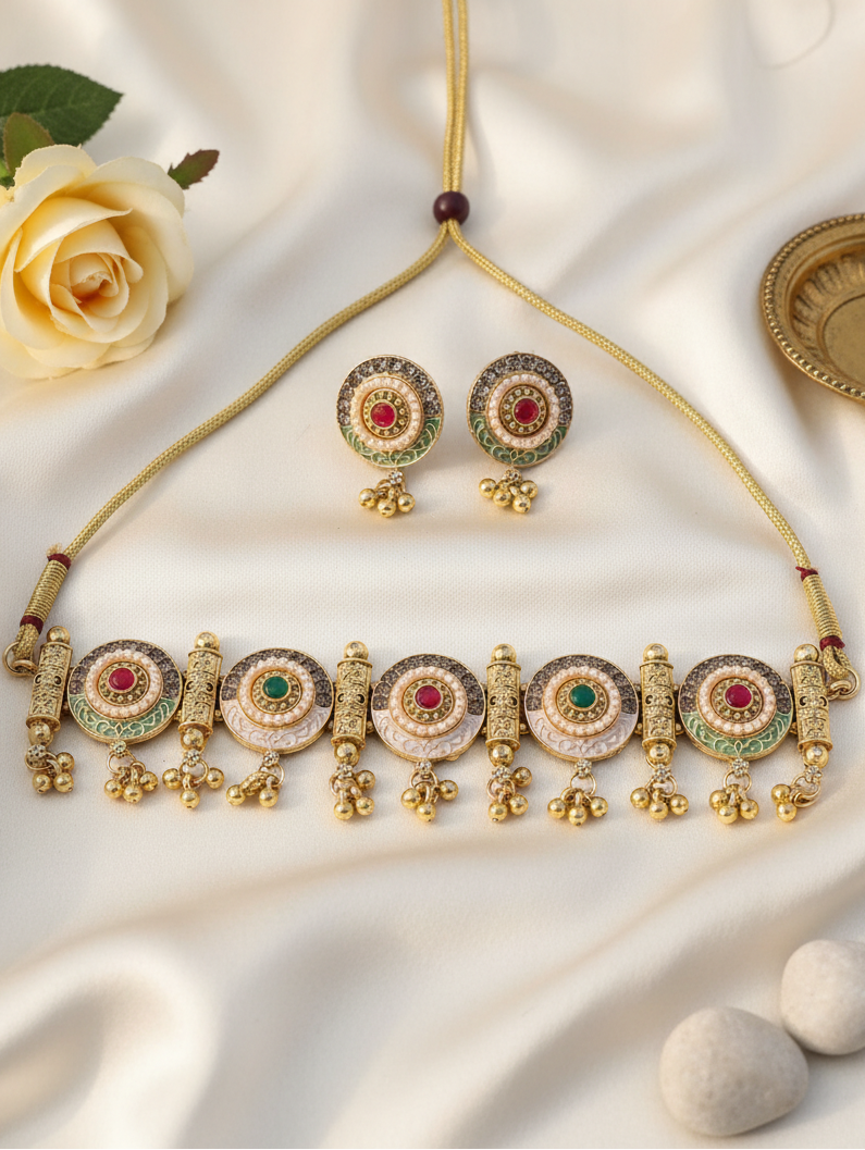 Royal Chakra Choker Necklace & Earrings Set