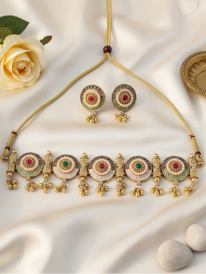 Royal Chakra Choker Necklace & Earrings Set