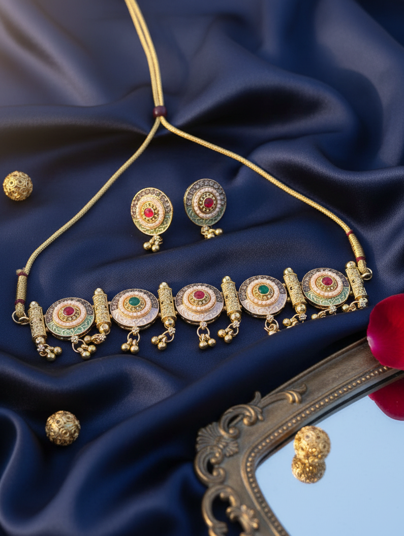 Royal Chakra Choker Necklace & Earrings Set