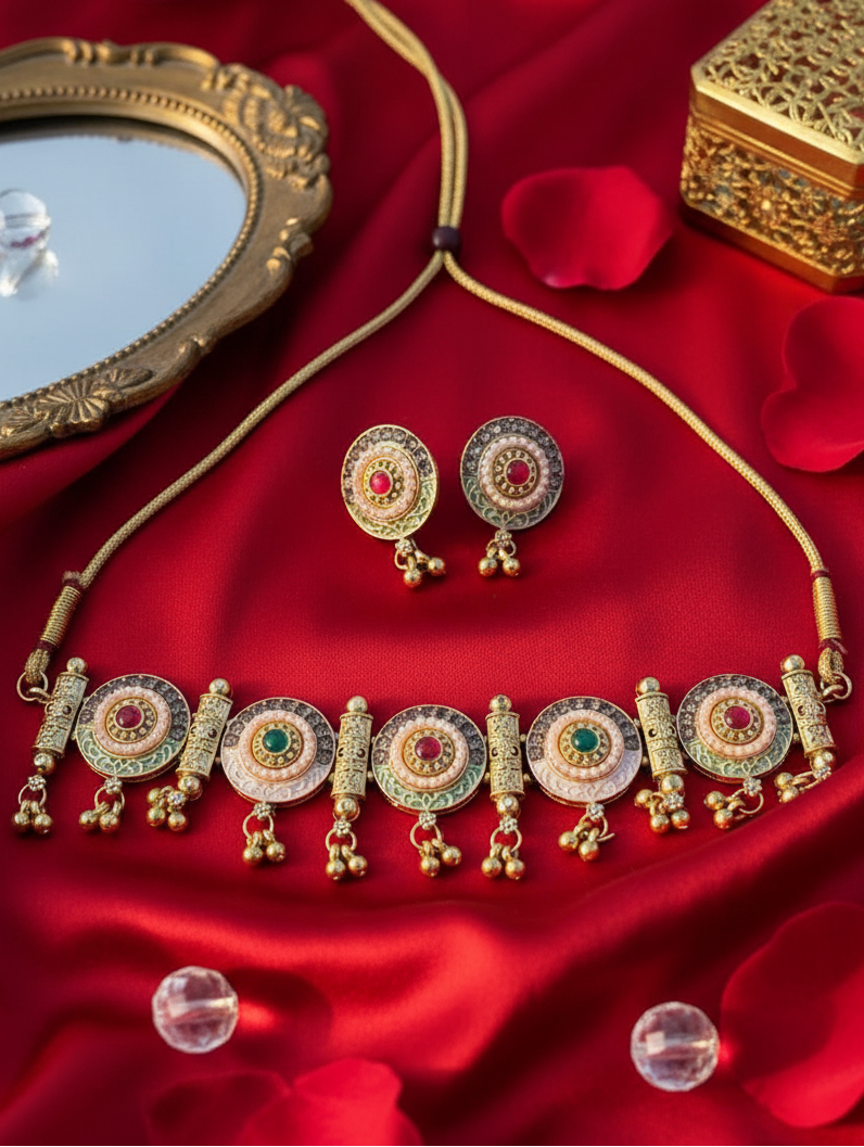 Royal Chakra Choker Necklace & Earrings Set