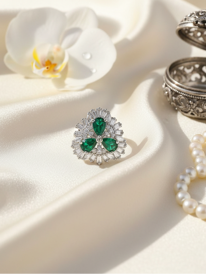Emerald Trio Baguette Fan Ring
