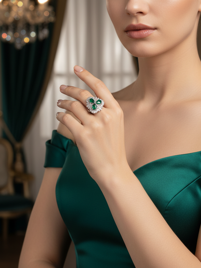 Emerald Trio Baguette Fan Ring