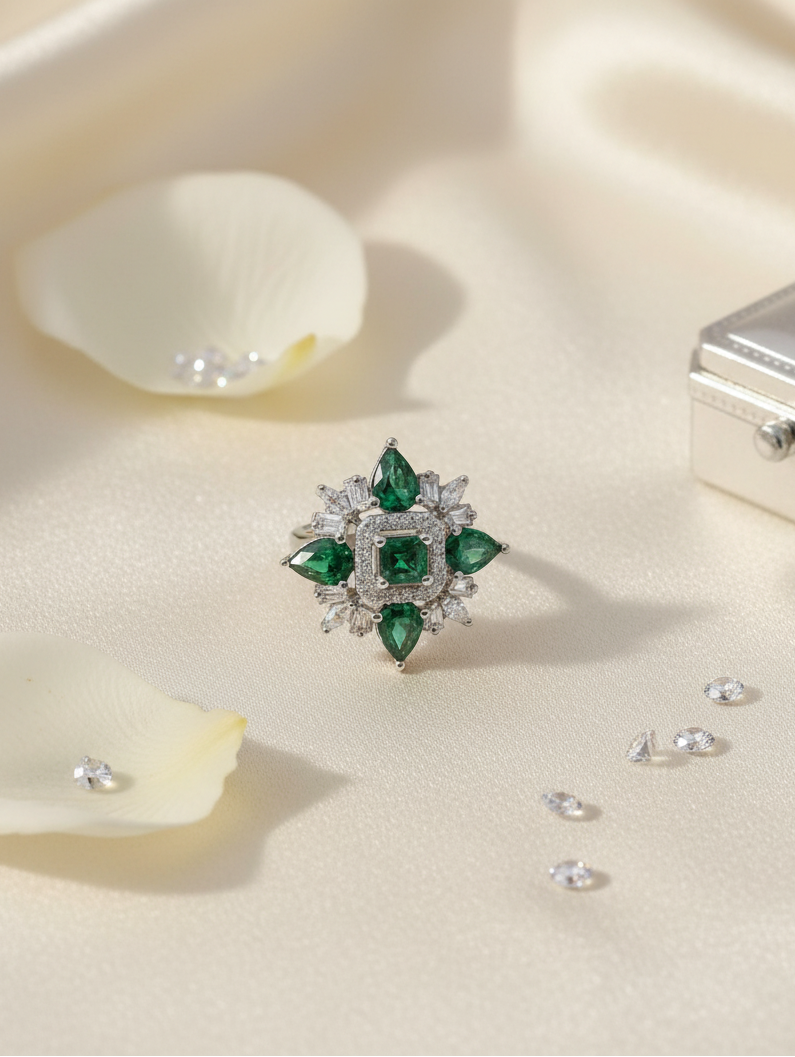 Emerald Starburst Cocktail Ring