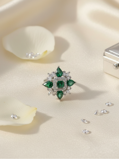 Emerald Starburst Cocktail Ring