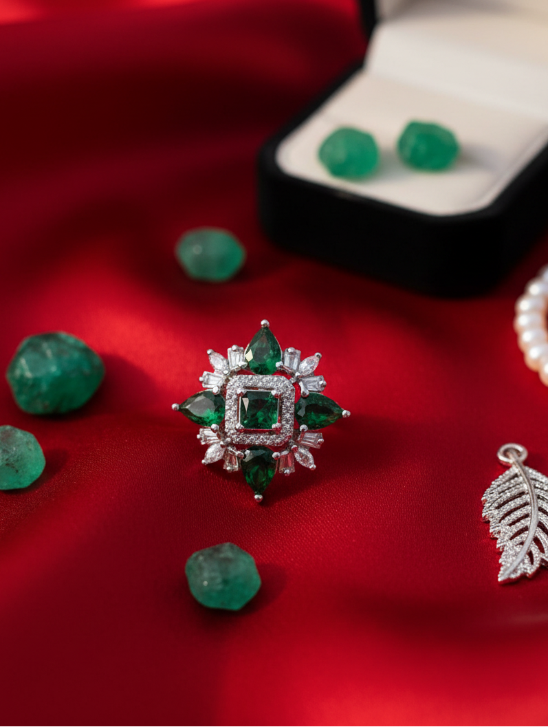 Emerald Starburst Cocktail Ring