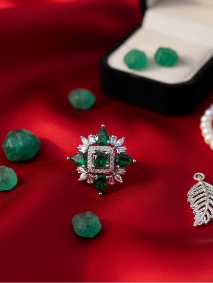 Emerald Starburst Cocktail Ring