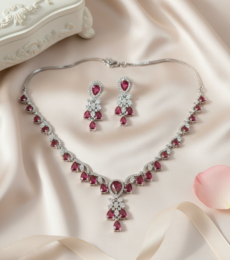 Ruby Garland Necklace & Earrings Set