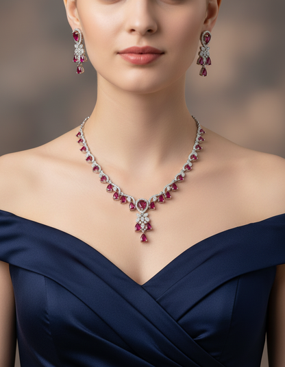 Ruby Garland Necklace & Earrings Set