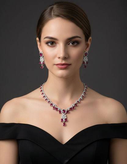 Ruby Garland Necklace & Earrings Set