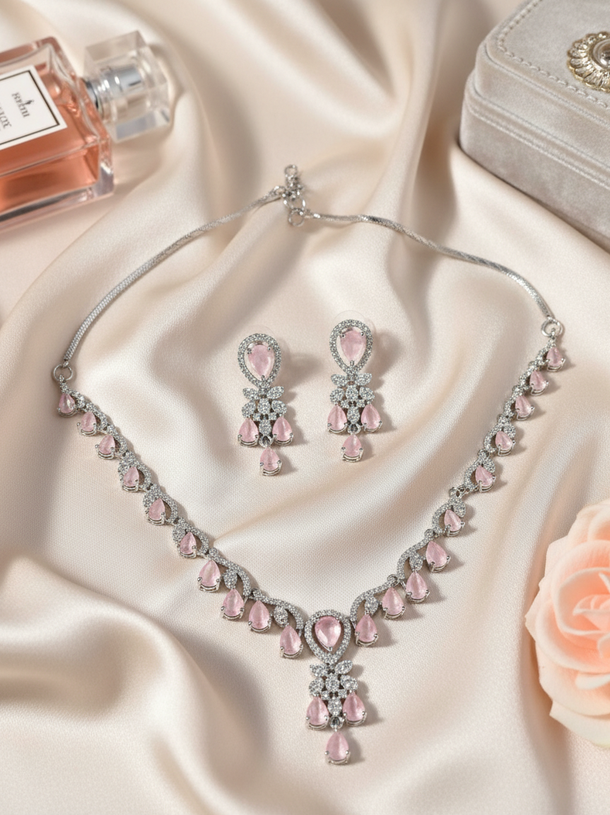 Rose Blush Necklace & Earrings Set