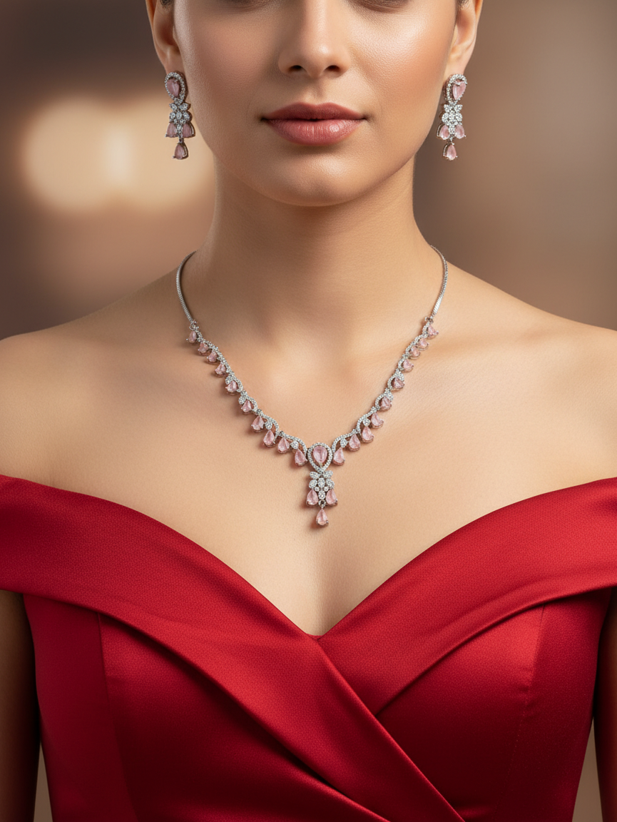 Rose Blush Necklace & Earrings Set