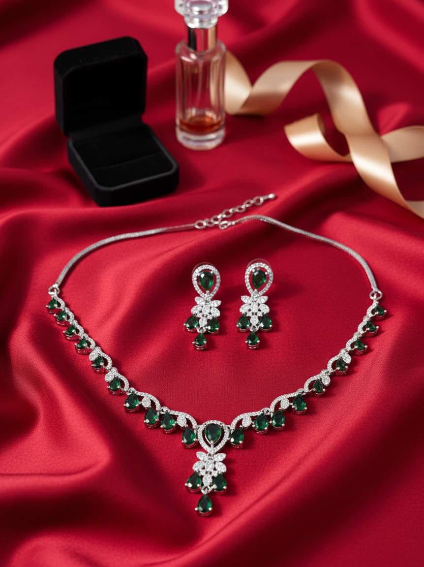 Emerald Majesty Necklace & Earrings Set