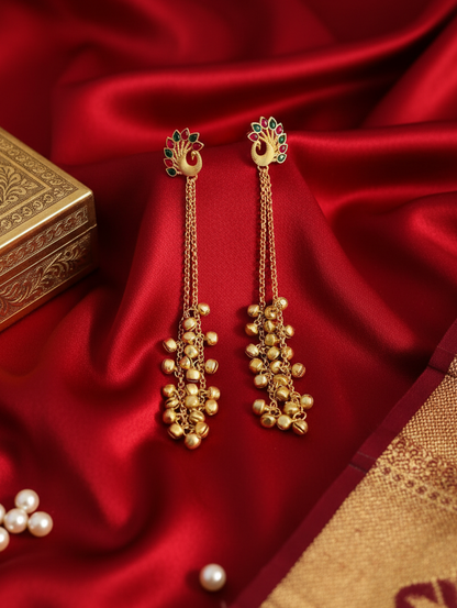 Peacock Ghungroo Cascade Earrings