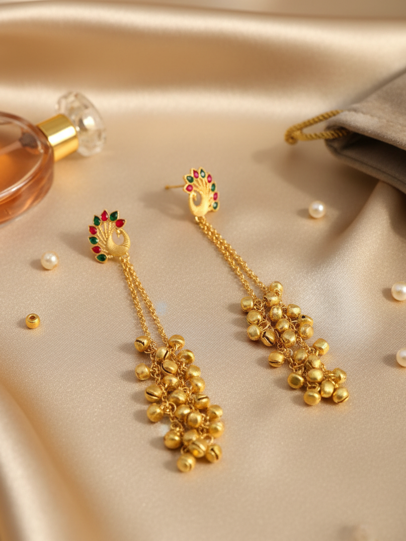 Peacock Ghungroo Cascade Earrings