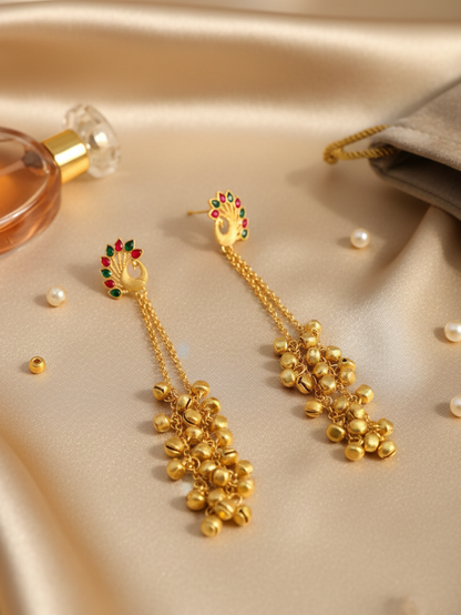 Peacock Ghungroo Cascade Earrings