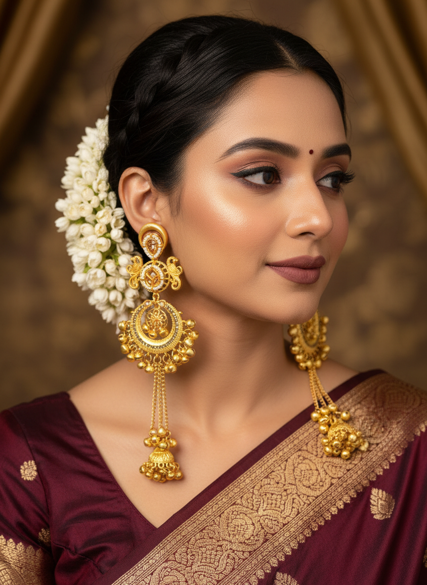 Peacock Chandbali Jhumka Earrings