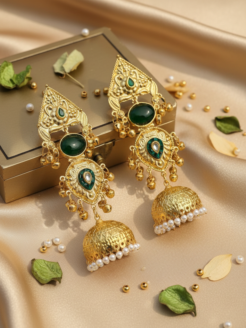 Emerald Temple Jhumka Earrings