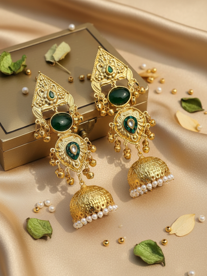 Emerald Temple Jhumka Earrings