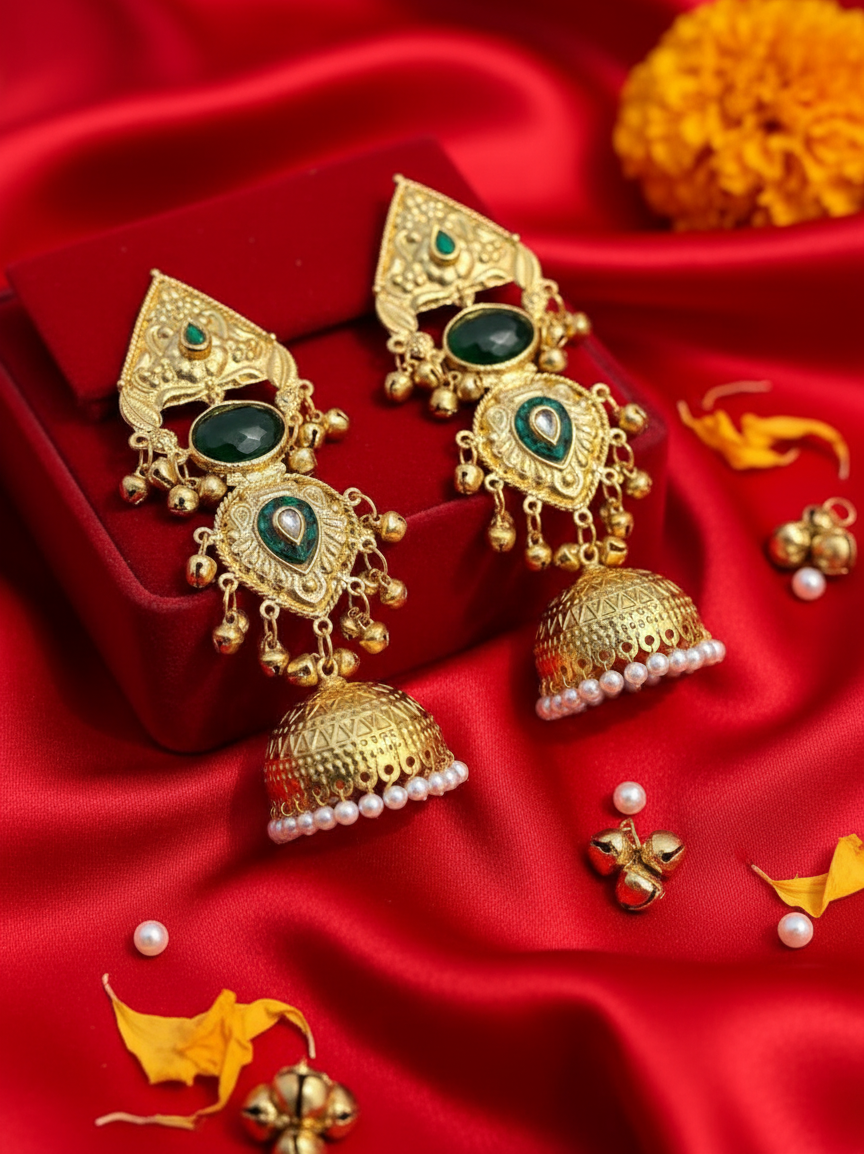 Emerald Temple Jhumka Earrings