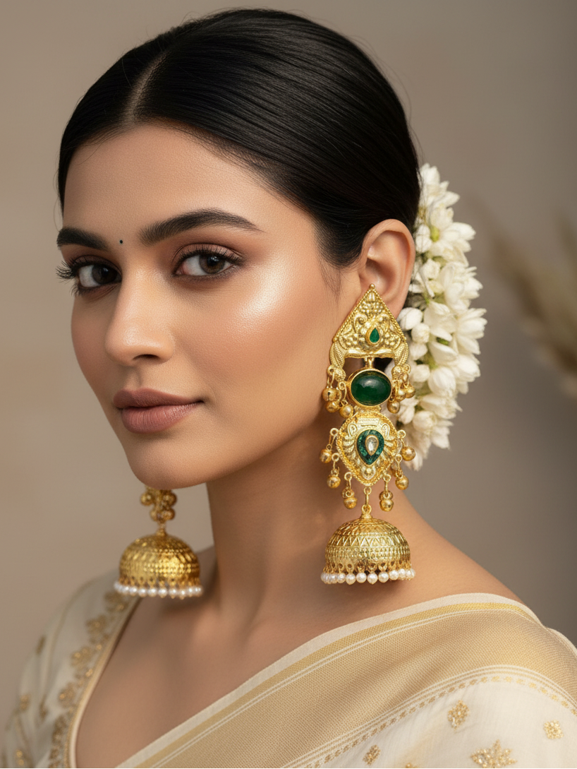 Emerald Temple Jhumka Earrings