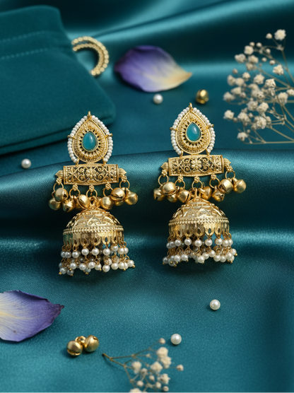 Turquoise Pearl Jhumka Earrings