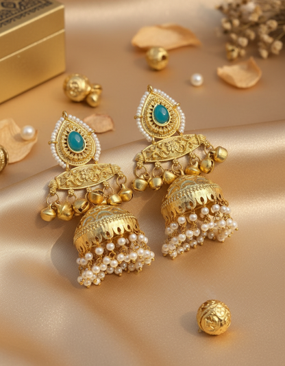 Turquoise Pearl Jhumka Earrings