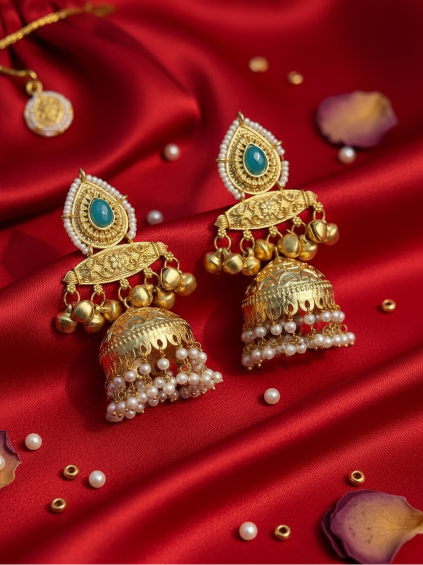 Turquoise Pearl Jhumka Earrings