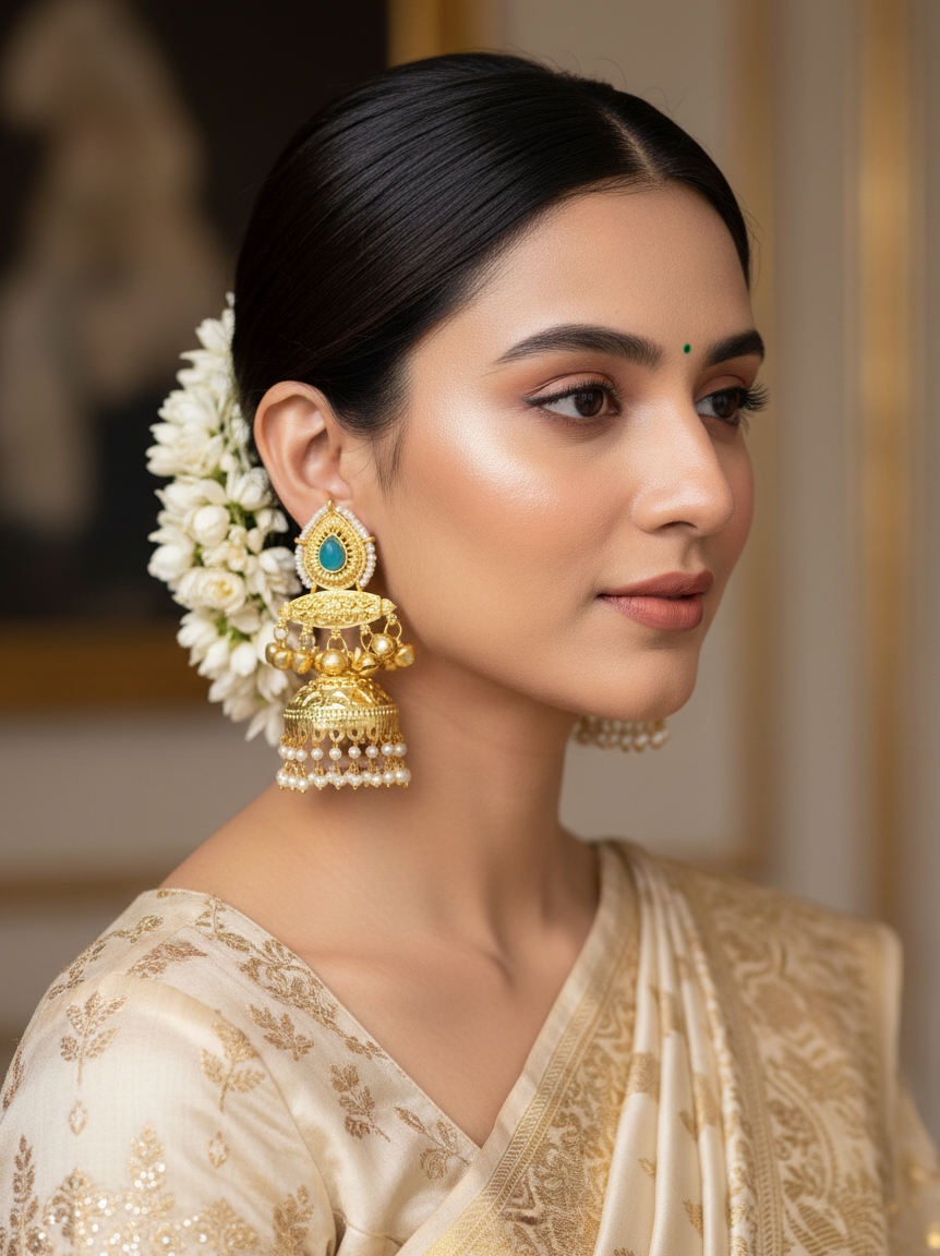 Turquoise Pearl Jhumka Earrings