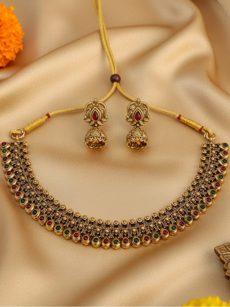 Rajwada Heritage Choker Necklace & Jhumka Earrings Set