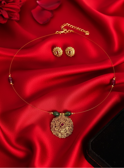 Ratna Medallion Minimalist Necklace & Earrings Set