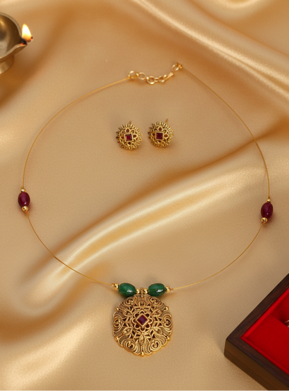 Ratna Medallion Minimalist Necklace & Earrings Set