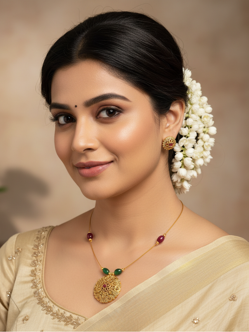 Ratna Medallion Minimalist Necklace & Earrings Set