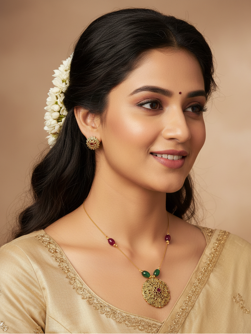 Ratna Medallion Minimalist Necklace & Earrings Set