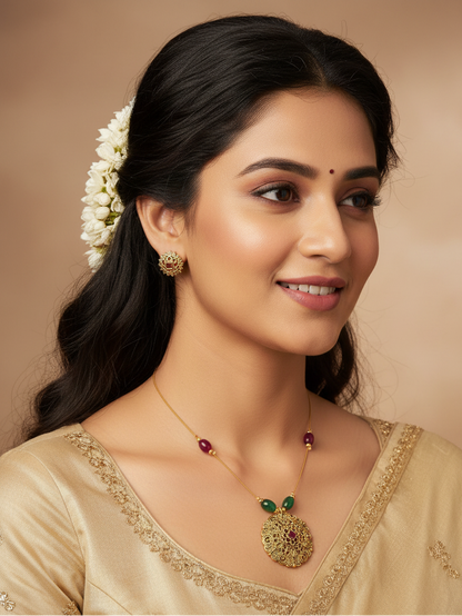 Ratna Medallion Minimalist Necklace & Earrings Set
