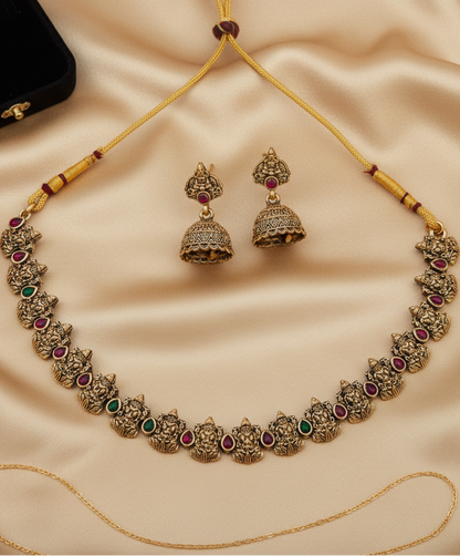 Lakshmi Temple Choker Necklace & Jhumka Earrings Set