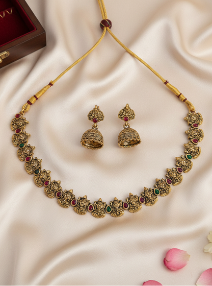 Lakshmi Temple Choker Necklace & Jhumka Earrings Set