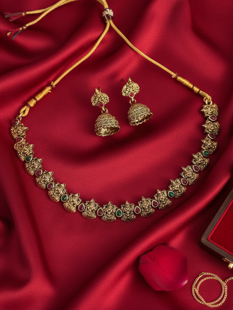 Lakshmi Temple Choker Necklace & Jhumka Earrings Set