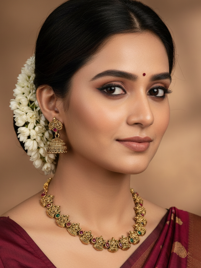 Lakshmi Temple Choker Necklace & Jhumka Earrings Set
