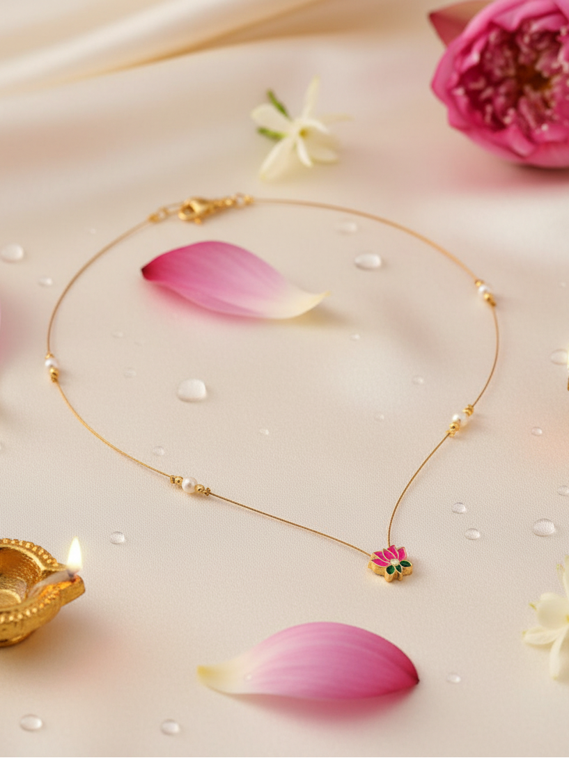 Lotus Pearl Minimalist Necklace
