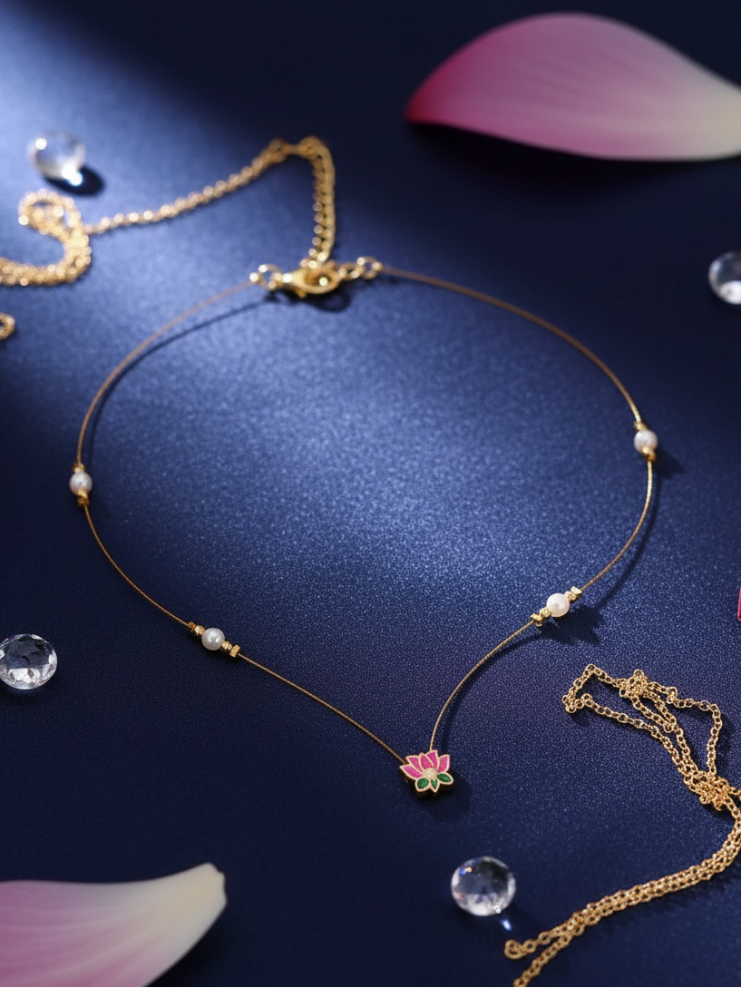 Lotus Pearl Minimalist Necklace