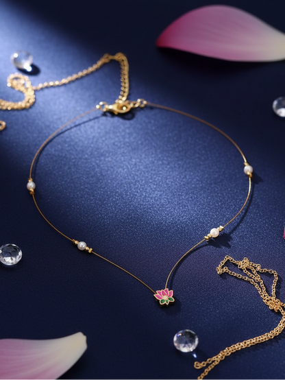 Lotus Pearl Minimalist Necklace
