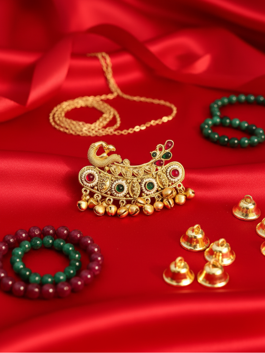 Royal Peacock Dynasty Double Finger Ring with Pearl Fringe
