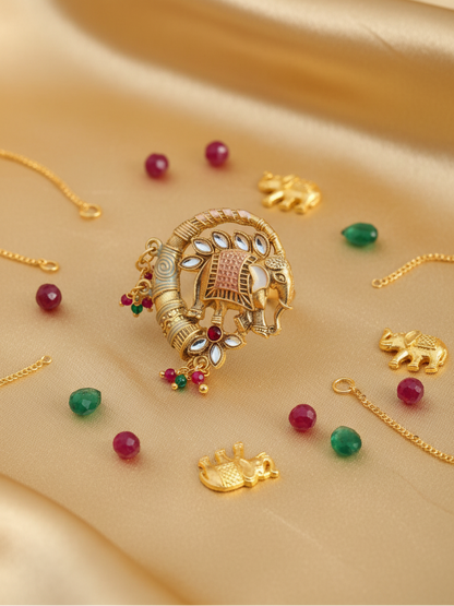 Heritage Elephant Majesty Ring with Kundan Plume