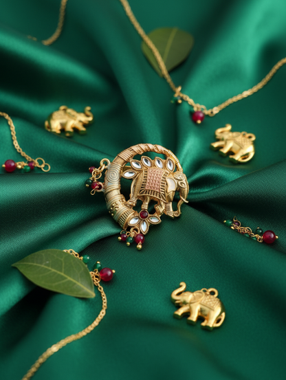 Heritage Elephant Majesty Ring with Kundan Plume