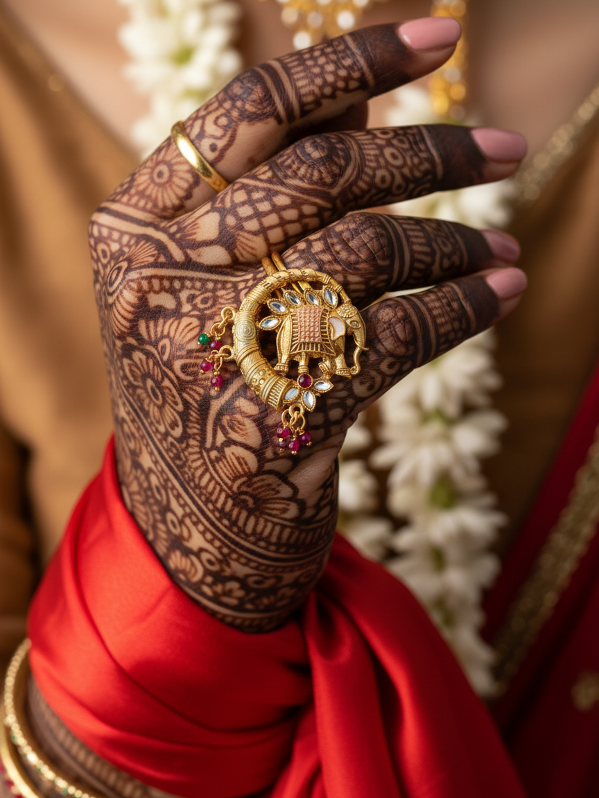 Heritage Elephant Majesty Ring with Kundan Plume