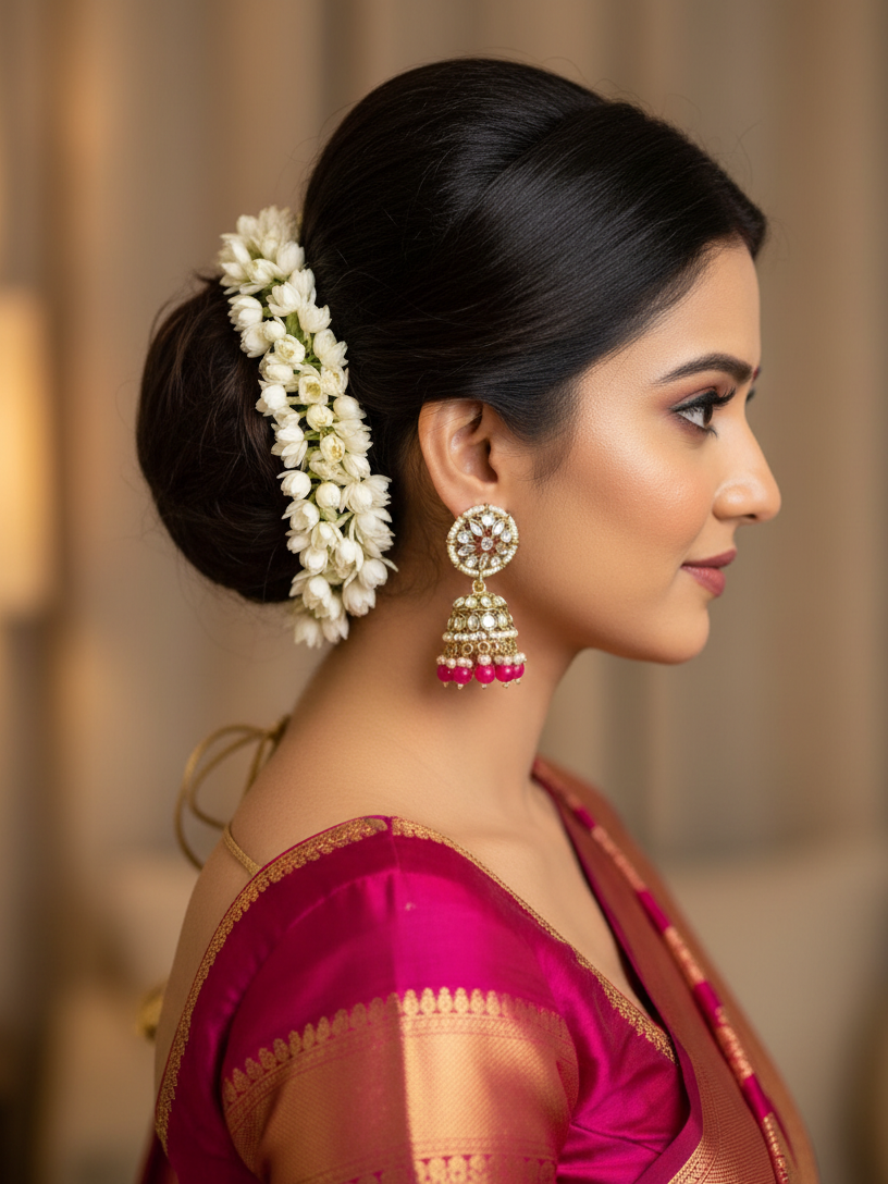 Fuchsia Bloom Kundan Jhumka & Maang Tikka Set