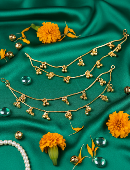Royal Peacock Jhumka Earrings with Chain Cascade & Ruby Accents