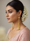 Ruby Blossom Ghungroo Cascade Earrings with Chain Dangles