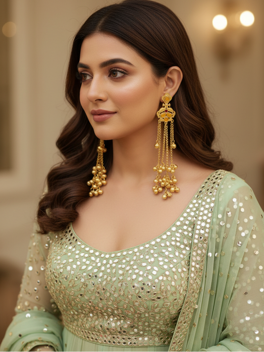 Citrine Crown Chandelier Earrings with Golden Ghungroo Cascade