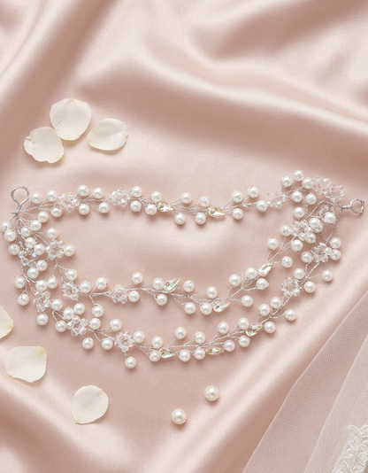 Pearl Vine Hair Chain with Crystal Accents